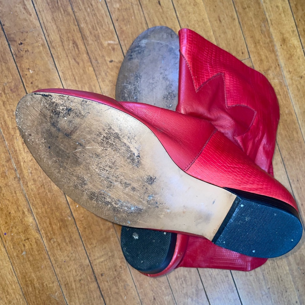 Vintage Red Leather Cowgirl Women's Boots - Picture 4 of 6
